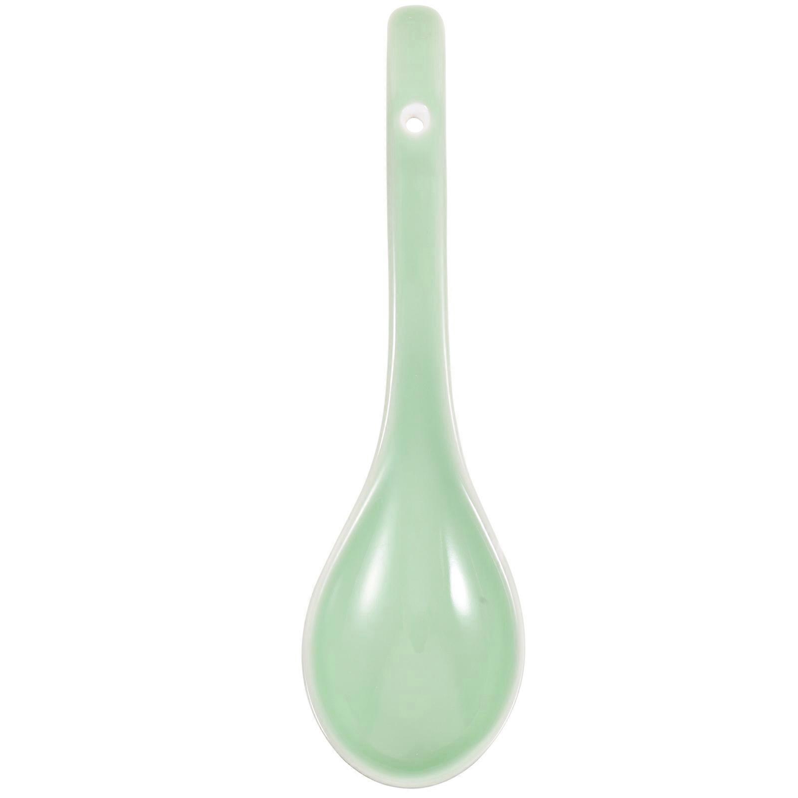 Multipurpose Large Ceramic Soup Spoon for Home Kitchens and Restaurant Dining with Deep Bowl Shape in Green 5Pcs
