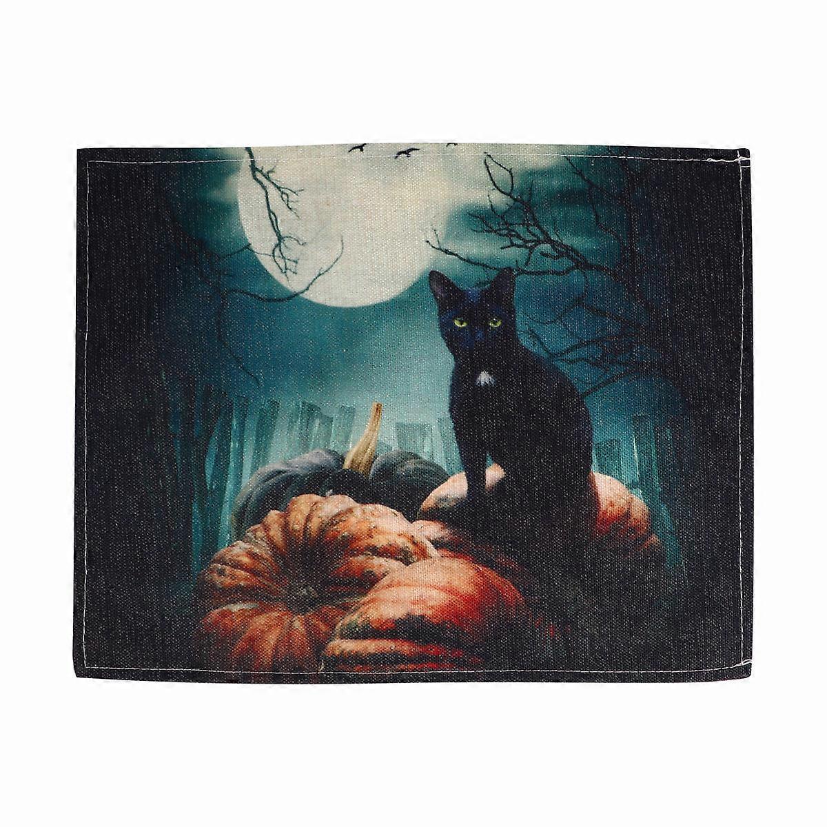 Halloween Place Mat Kitchen Cat Pumpkin Pattern for 2Pcs Table Decor