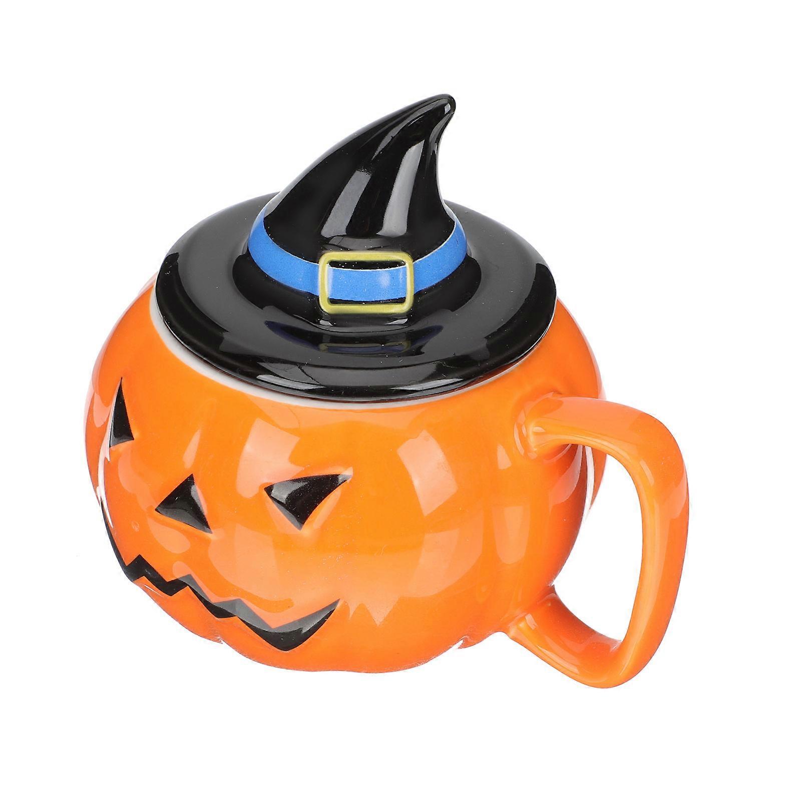 Ceramic Pumpkin Mug for Halloween Breakfast Drinking 4Pcs with Lid Set