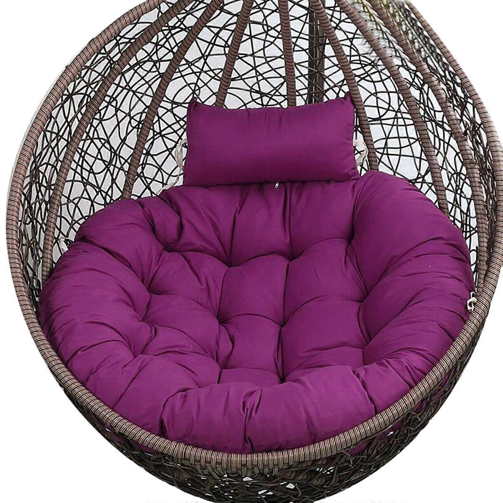 Large Rattan Chair With Cushion, Wicker Egg Hanging Hammock, Indoor/Outdoor Use, Purple Cushion Basket Chair