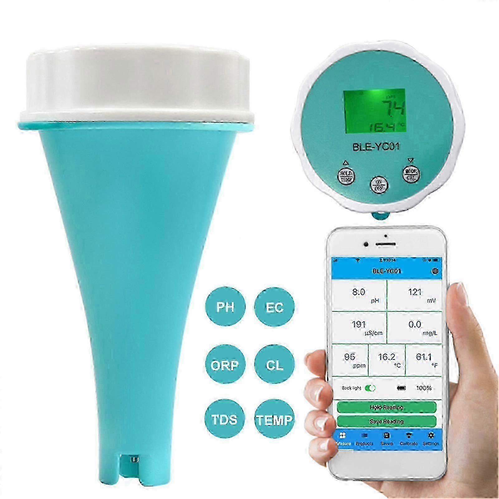 Floating Smart Swimming Pool Water Analyzer 6 In 1 Ph Chlorine Ec Tds Orp Temp Tester For Spa Pool Water With Bluetooth App