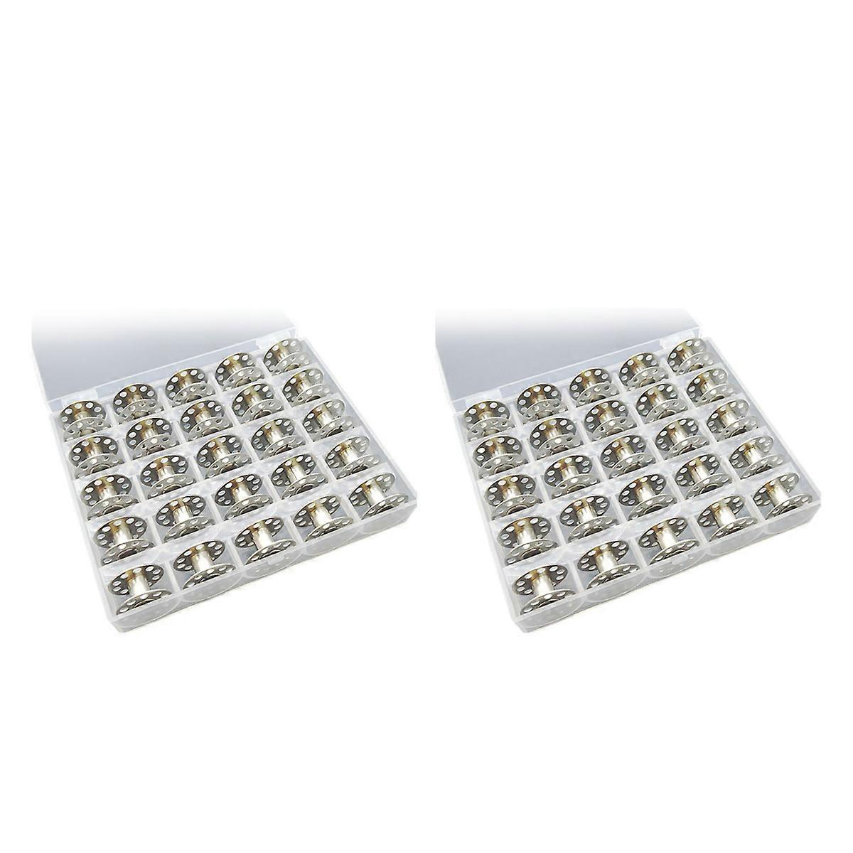 25 Pcs Metal Bobbins for Sewing Machine with Storage Box