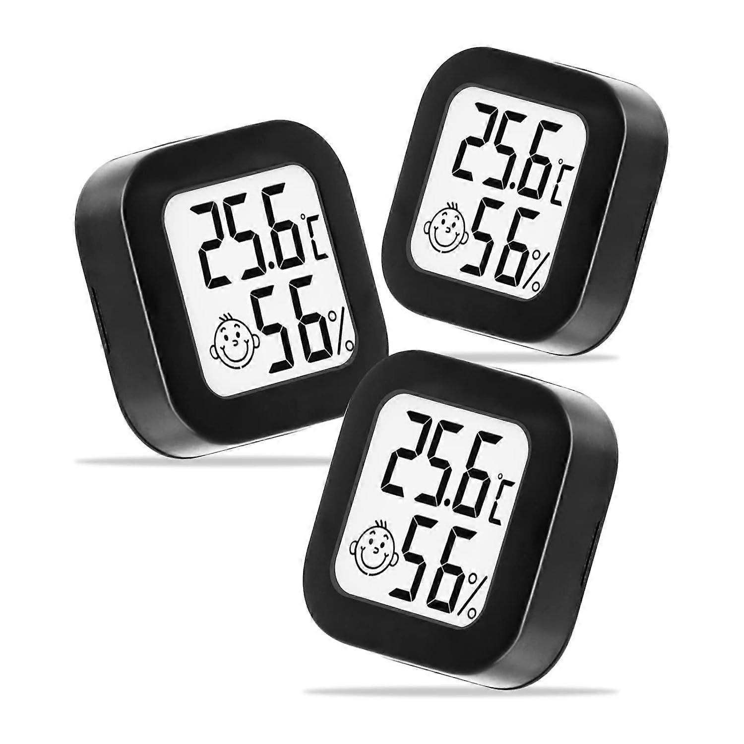 Mini Indoor Thermometers (Black), Digital Hygrometer Thermometer