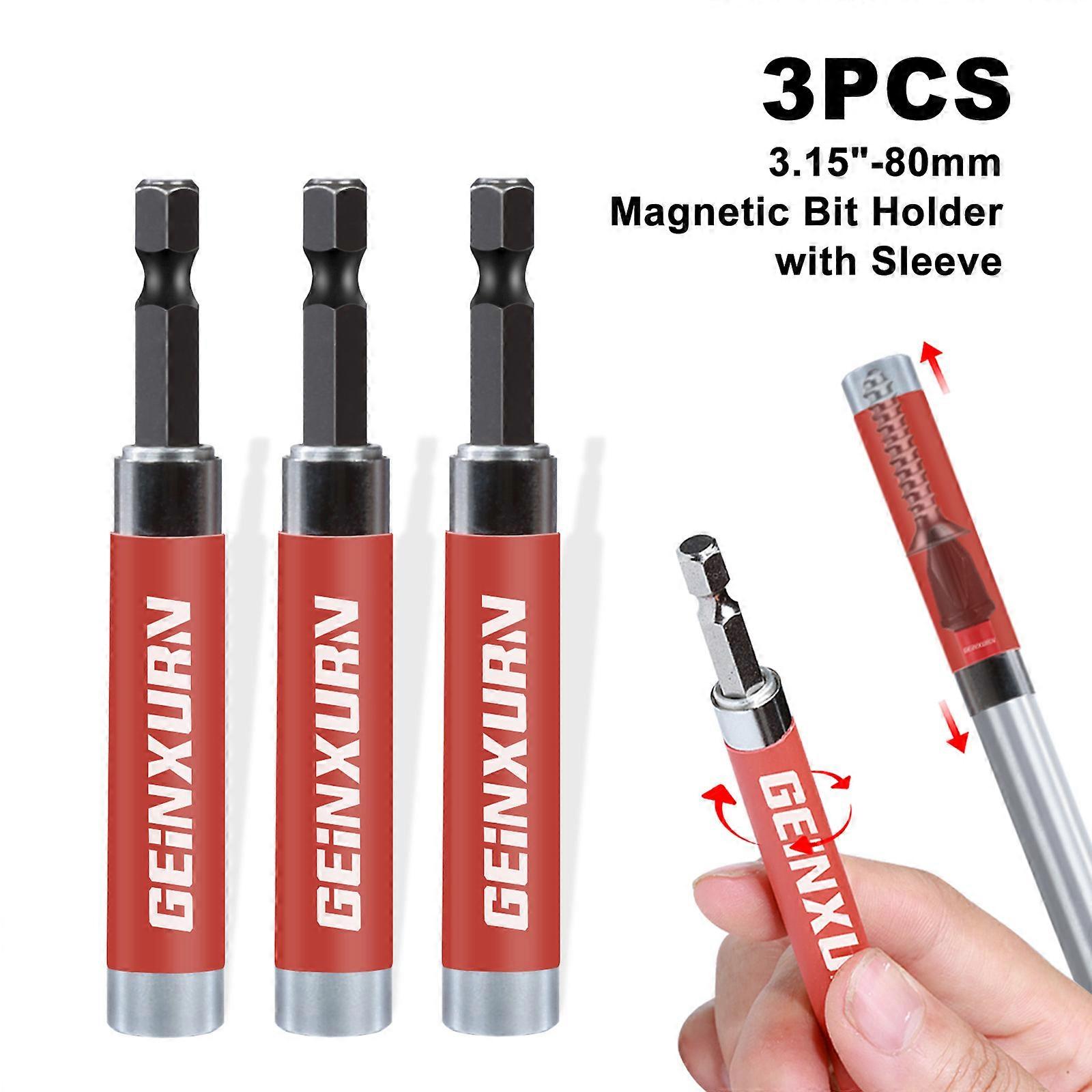 Geinxurn Drive Guide with Self Retracting Sleeve(3.15��) and Screwdriver Bit, Magnetic Drill Bit Tip Holder
