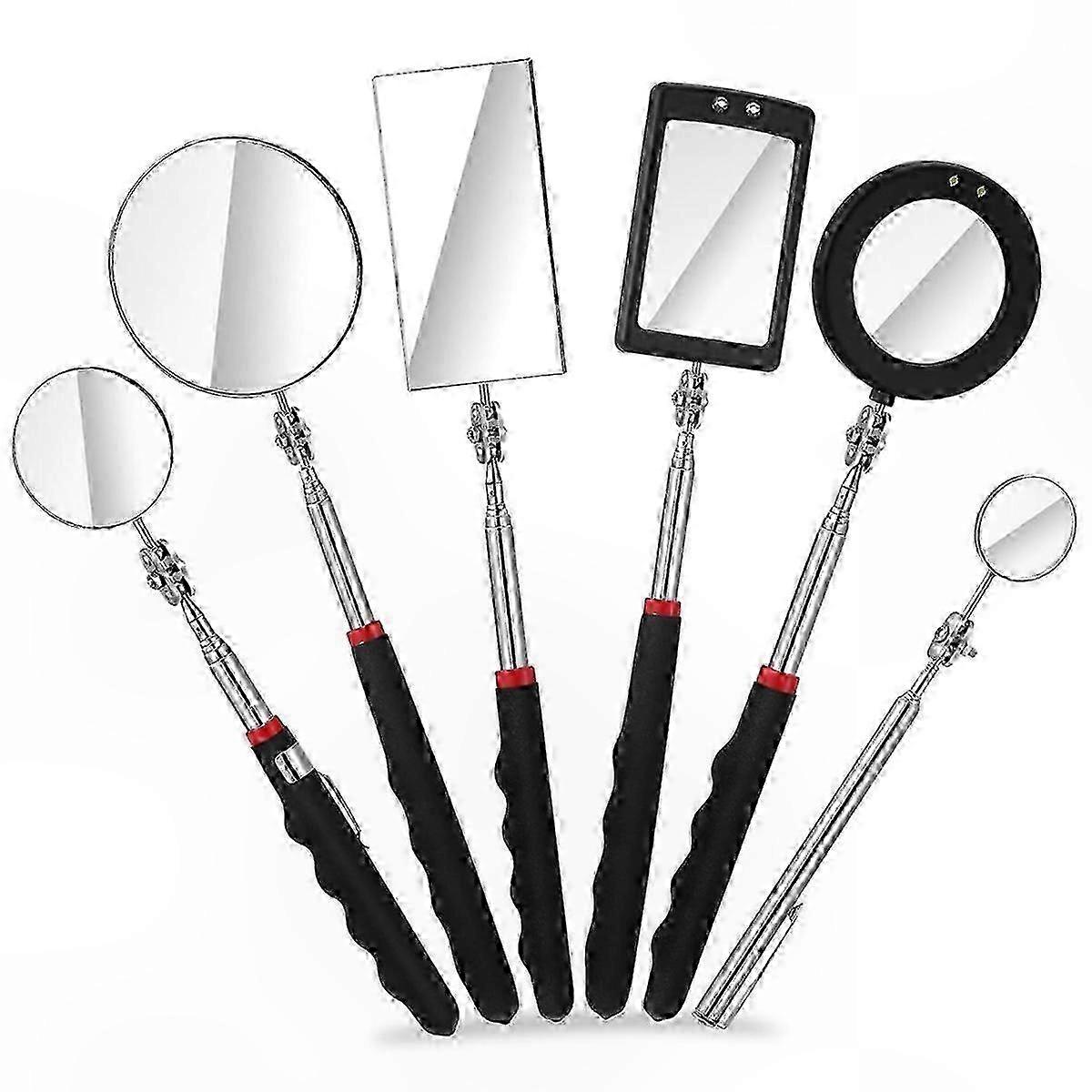 6Pcs LED Telescoping Inspection Mirror, Retractable LED Mechanical Tool, Under Vehicle Detection Mirror