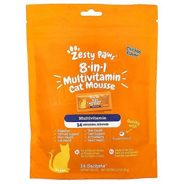 Zesty Paws, 8-in-1 Multivitamin Cat Mousse, All Ages, Chicken, 14 Sachets, 0.2 oz (6 g) Each