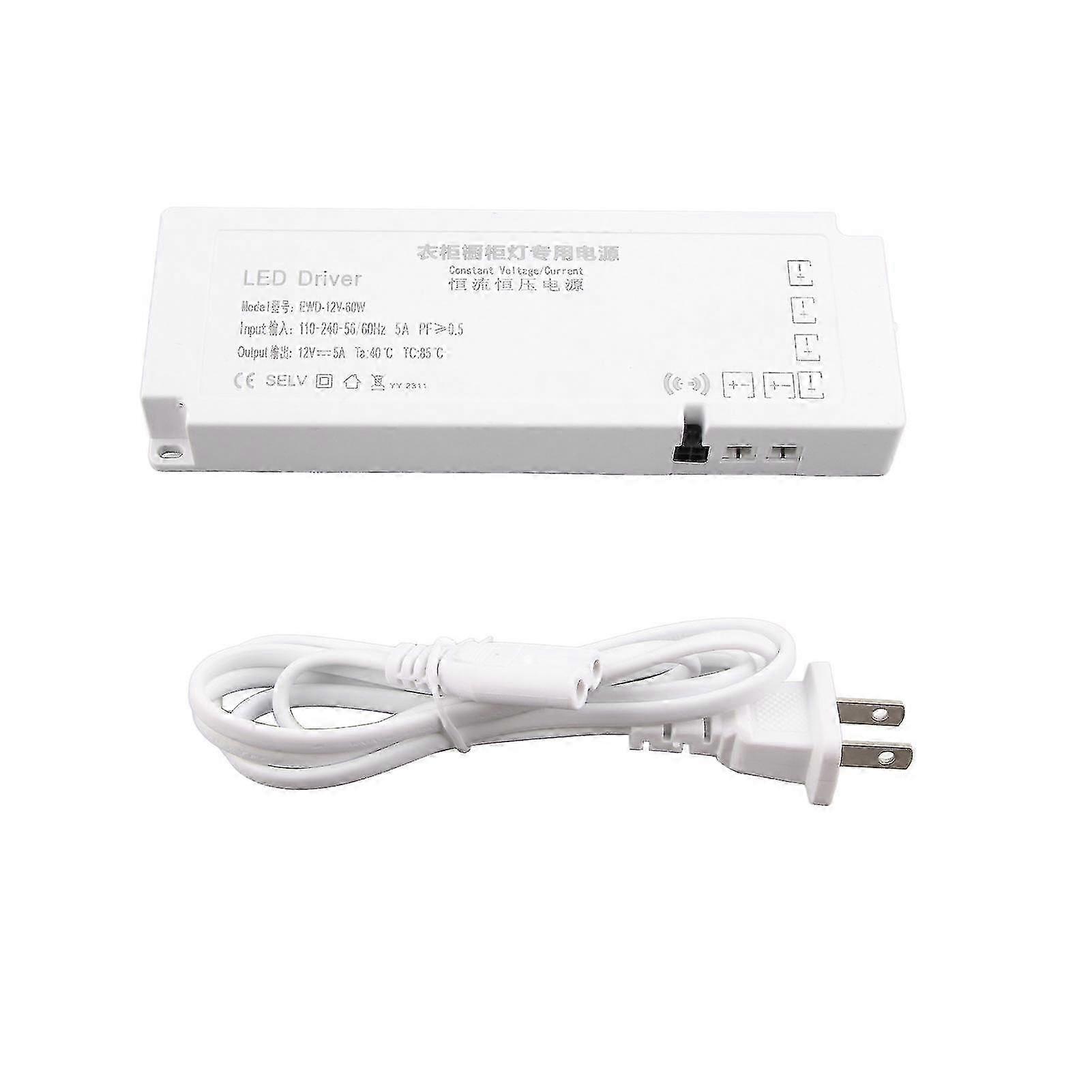 2025 EWD?12?60W LED Power Supply Cabinet Lamp Power Supply with 6 Interface AC 100?240V US Plug