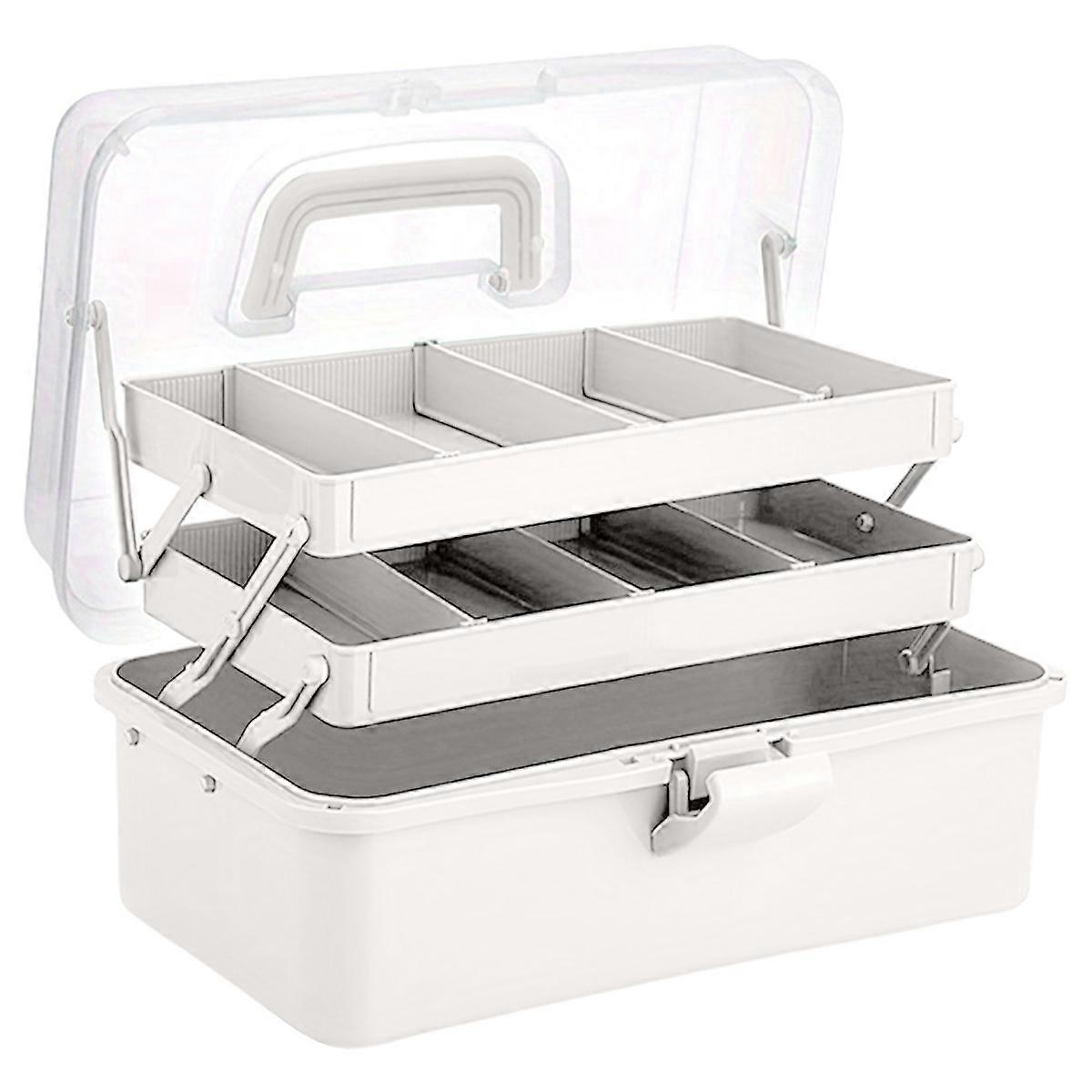 3-Layer Plastic Dividing Storage Box Craft Organizer with Adjustable Spacers Portable Handled Multi