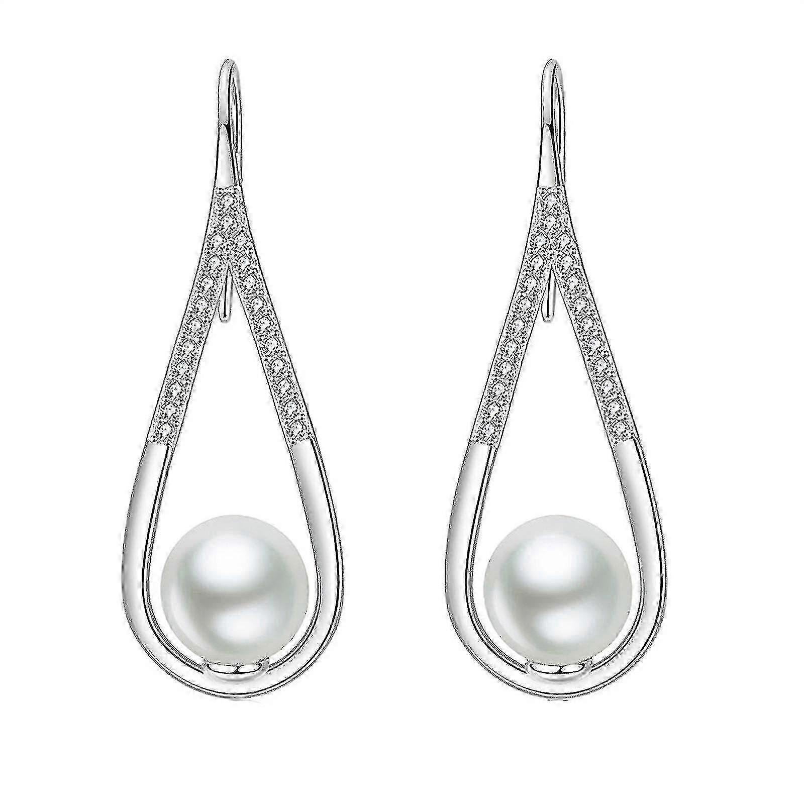 Freshwater Pearl Pave Hoop Earrings for Women's