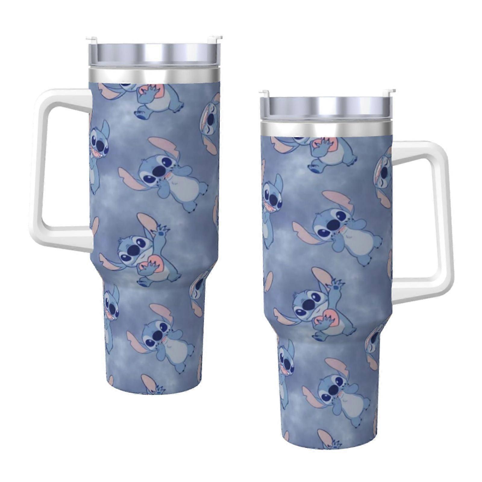 Stitch 40 Oz Tumbler With Handle And Straw Lid Insulated Cup Stainless Steel Water Bottle Travel Mug Cupholder Use Gifts