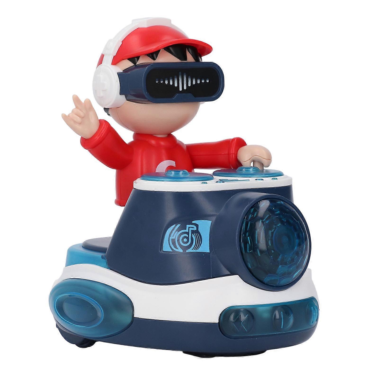 DJ Bouncing Beat Rock Boy Dancing Toy with Music Flashing Light Universal Wheel Automatic Movement Robot Toy Car for Toddlers Blue 