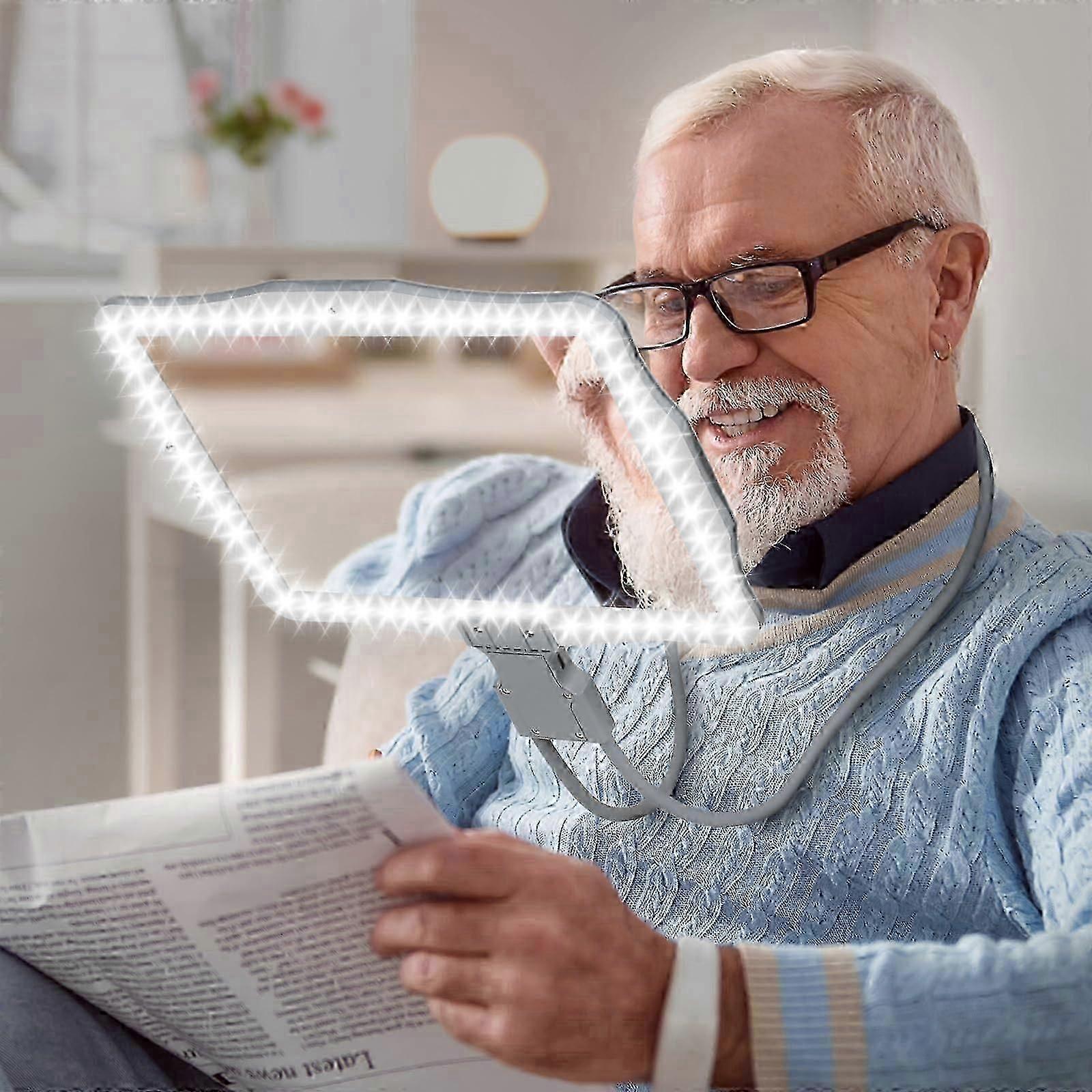 2025 Grande loupe mains libres avec lumière et 50 ultra-lumineux pour LED Lecture Réparation Couture Basse Vision Personnes âgées Pleine page Taille