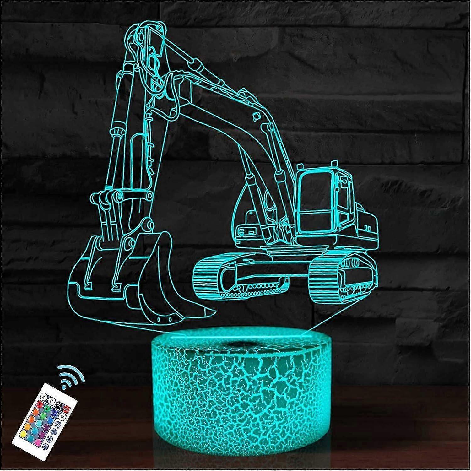 Excavator Night Light,16 Colors Remote Control & Smart Touch Dimmable 3D Illusion Bedside Lamp