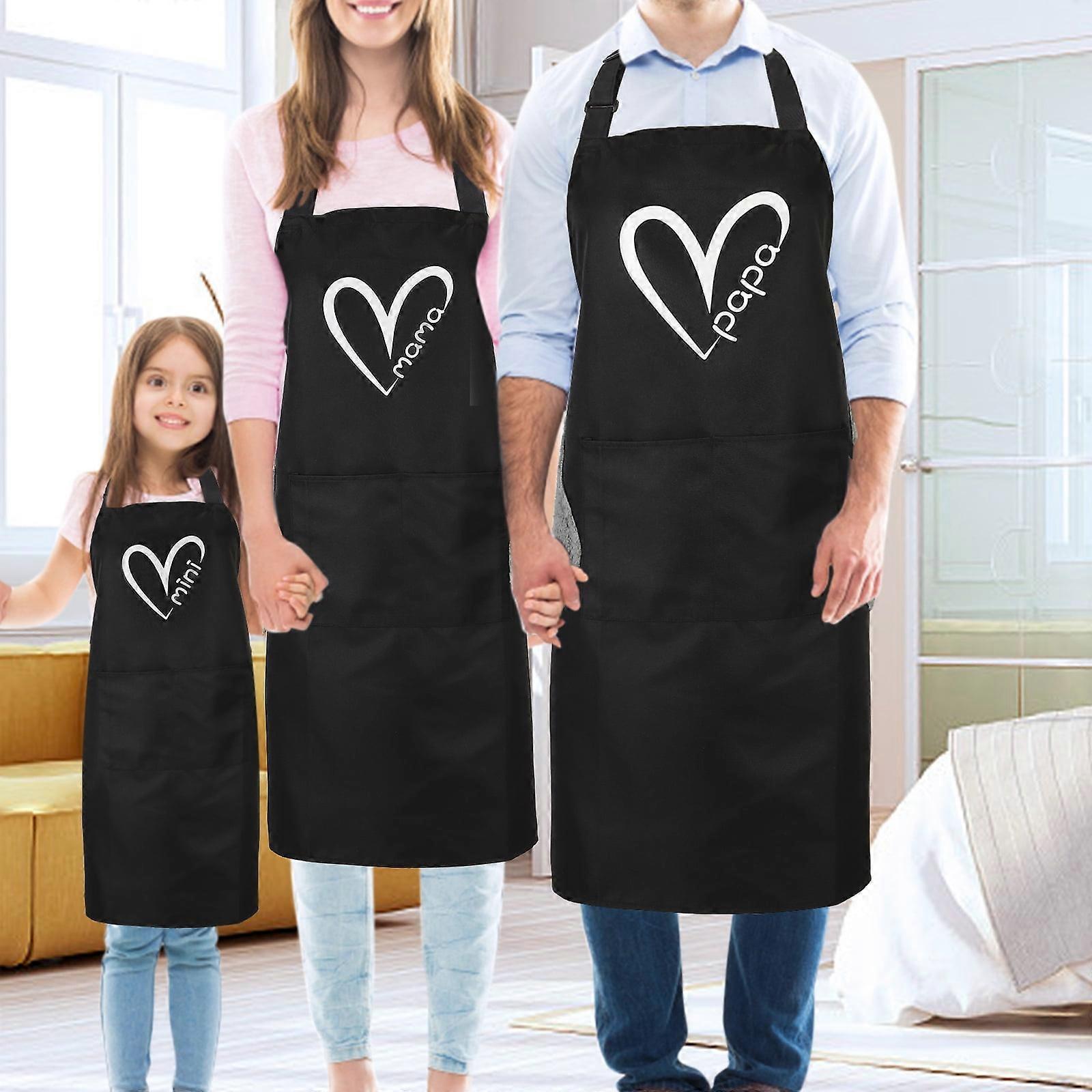 Norbi 4 Pack Heart Printed Aprons, Length Adjustable Parent-Child Matching Aprons with 2 Pockets Hand Wipe for Home Cooking, Baking