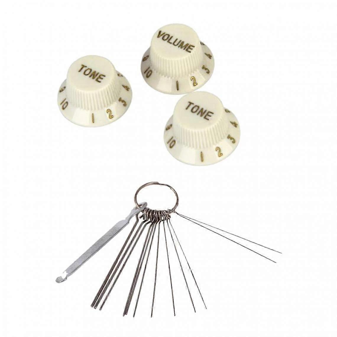 Set 3x Guitar Control Knobs + Grooving File Electric Guitar Replacement