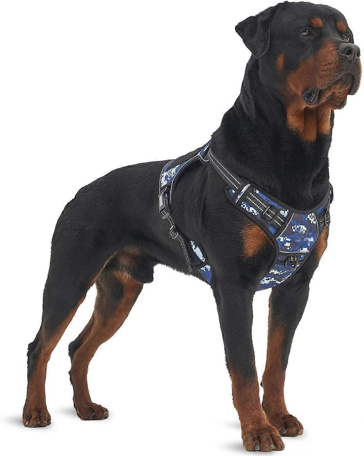 ﻿  Tactical Dog Harness For Large, Heavy Duty Pet Harness With Handle, No-pull Service Vest , Adjustable For Training Hunting Walking,blue Camo