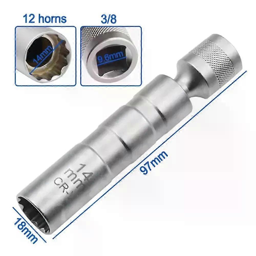 Spark Plug Socket Wrench Adapter 14mm16mm Set Universal Joint with Magnetic Flexible Socket Thin Wall 3/8 Drive Car Repair Tool