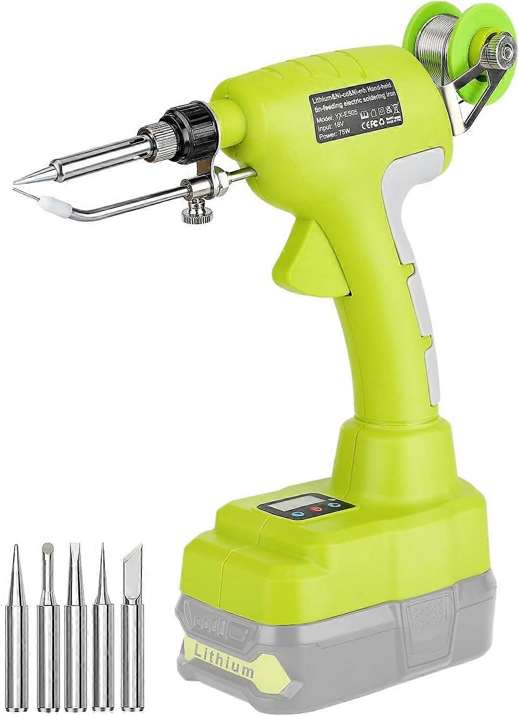 Cordless Soldering Iron Kit for Ryobi 18v Battery,75W LED Digital Solder Iron Soldering Gun with 5pcs Tips,50g 0.04” Solder Wire