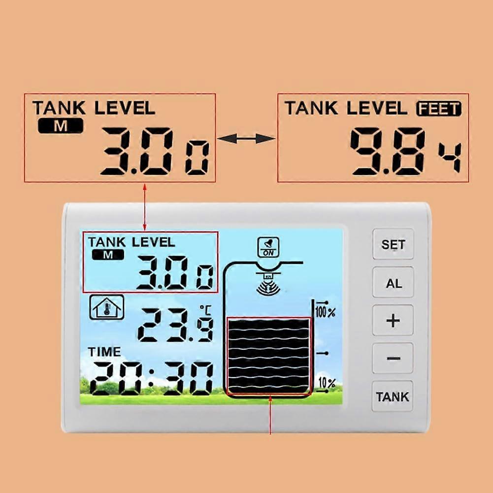 Solar Powered Digital Water Level Gauge with Indoor Temperature Display and IP65 Waterproof Tank Transmitter