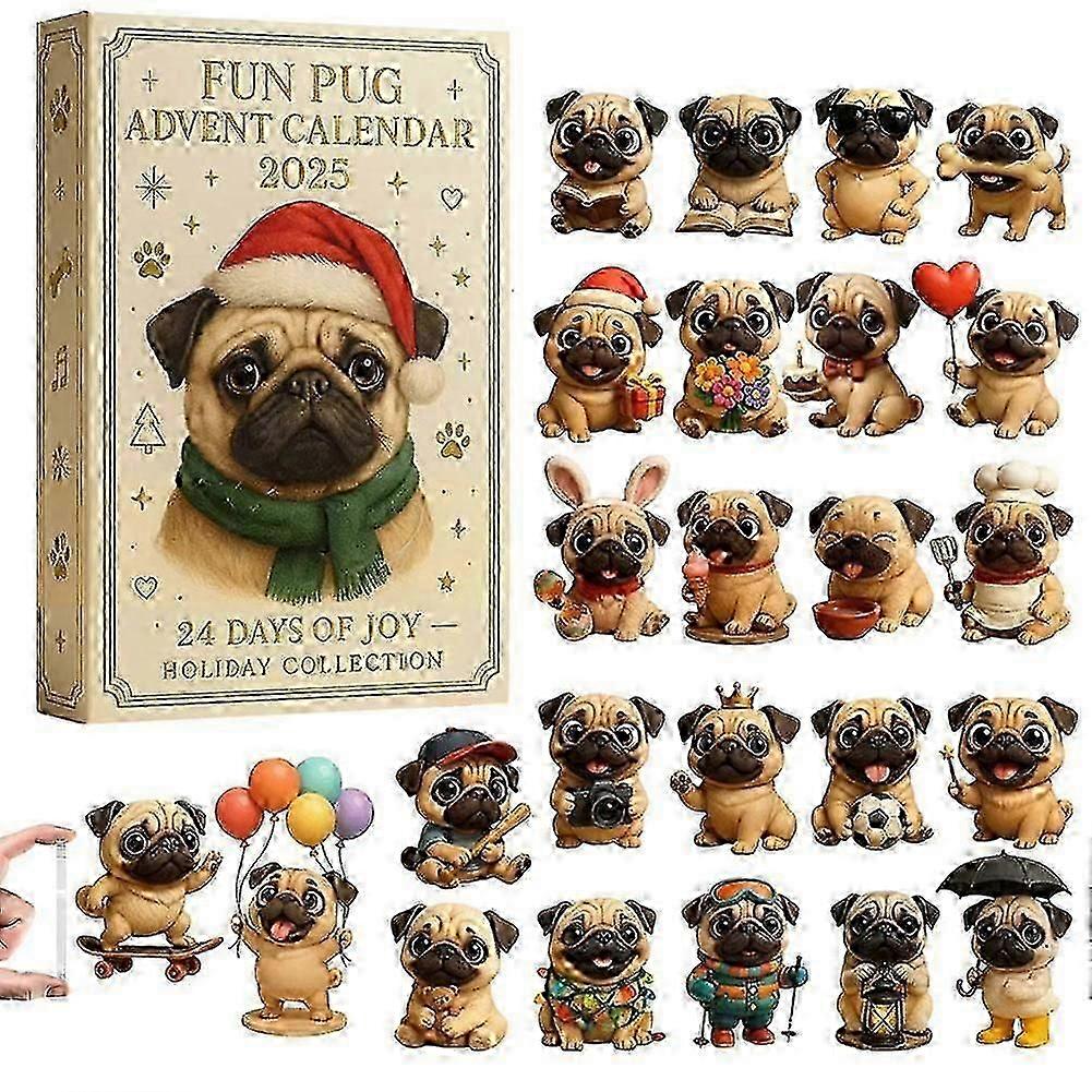 Fun Pug Advent Calendar 2025, 24 Days Christmas Pug Dog Advent Calendar