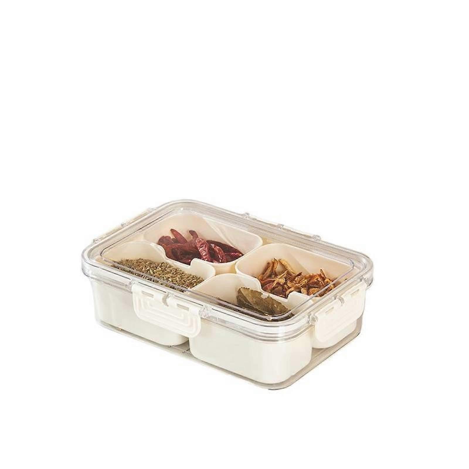 Spice Packaging Storage Box Beige 4Compartment 8Point Grid Model 465 Transparent Sealed Kitchen Seasoning Box With Lid