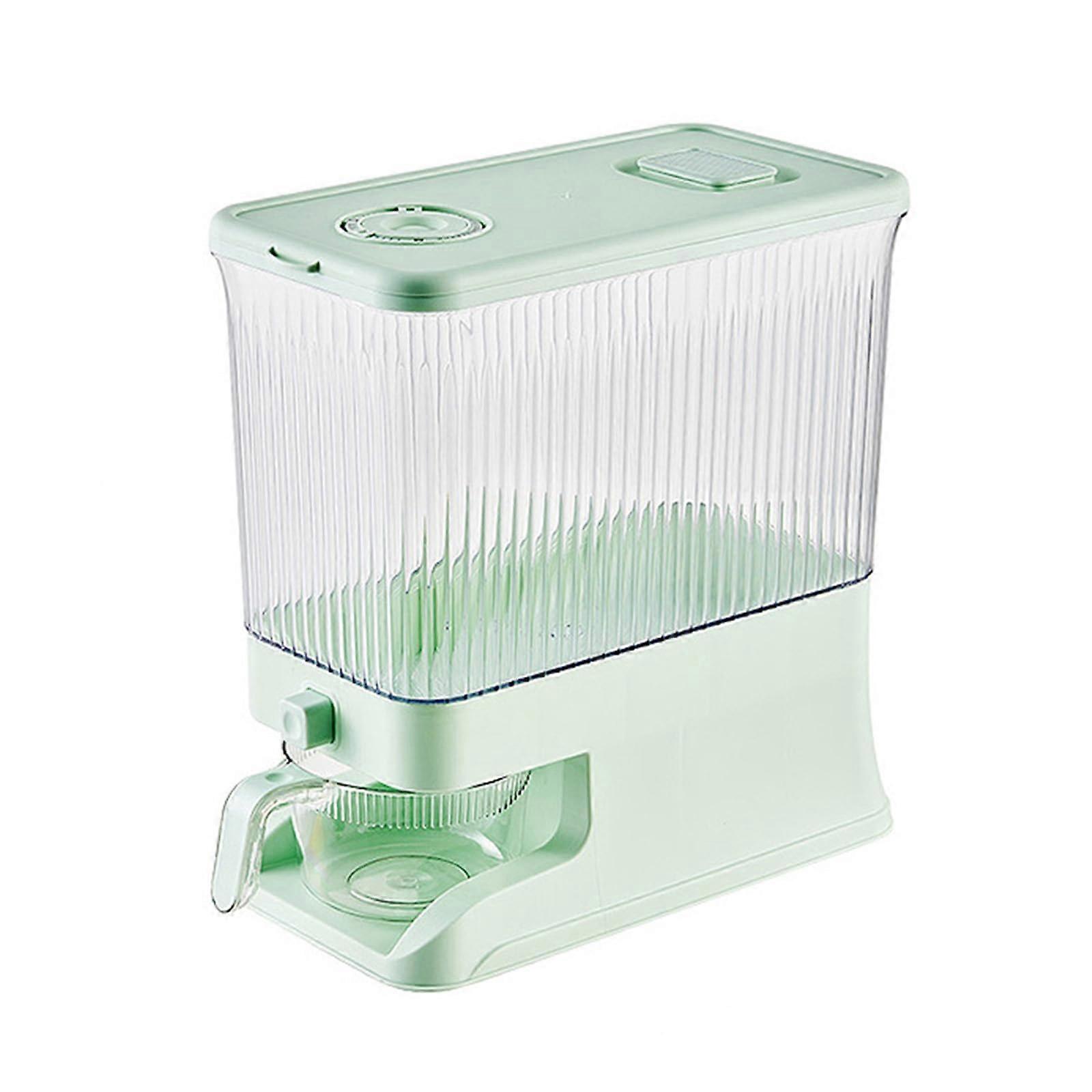 Sealed Grain Container with Measuring Cup for Rice and Muesli, Green Storage Bucket with Rinsing Function, Household Cereal Dispenser