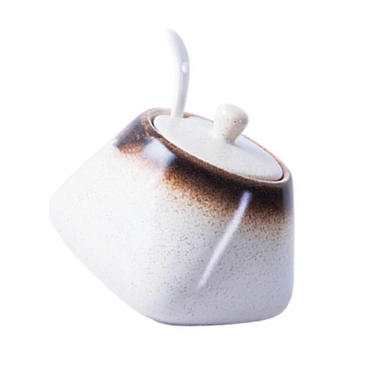 Ceramic Spice Jar with Lid and Spoon, Sugar Bowl for Kitchen Countertop, Keeps Spices Fresh