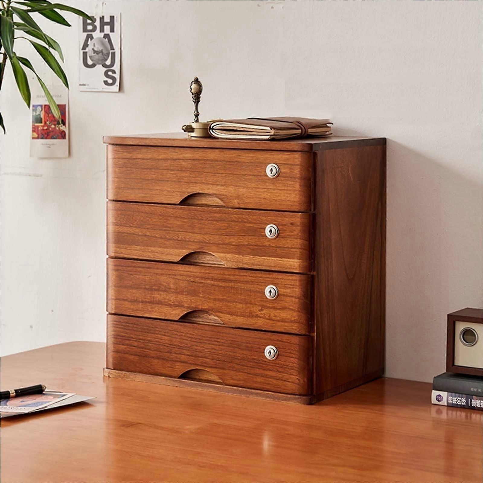 Solid Wood Filing Cabinet 4 Drawer with Lock A4 Letter Size Office Storage for Home Workspace