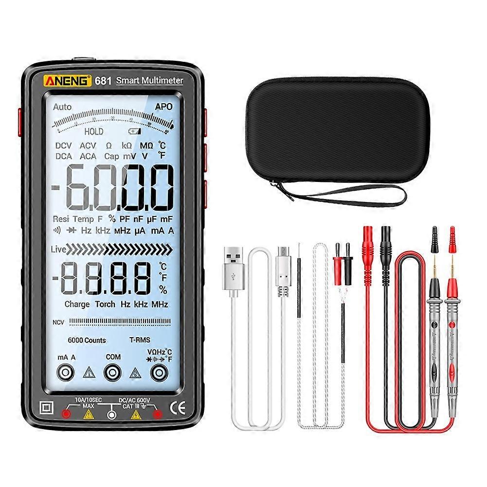 ANENG 681 Rechargable Digital Multimeter Non-Contact Voltage Tester AC/DC Voltage Meter LCD Screen Current Tester Black