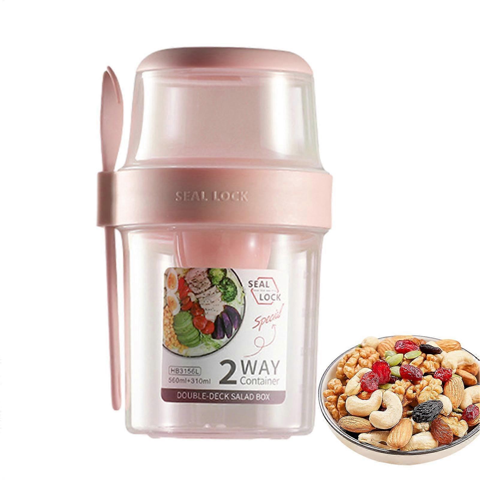 Cereal to Go Cup Leakproof DoubleLayer Portable Breakfast Container with Spoon Pink 29oz