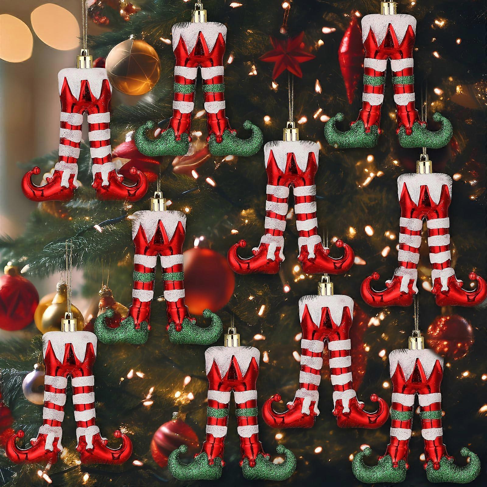 10 Pcs Christmas Elf Legs Ornaments Festive Red Green White Tree Decorations with Hanging Loop