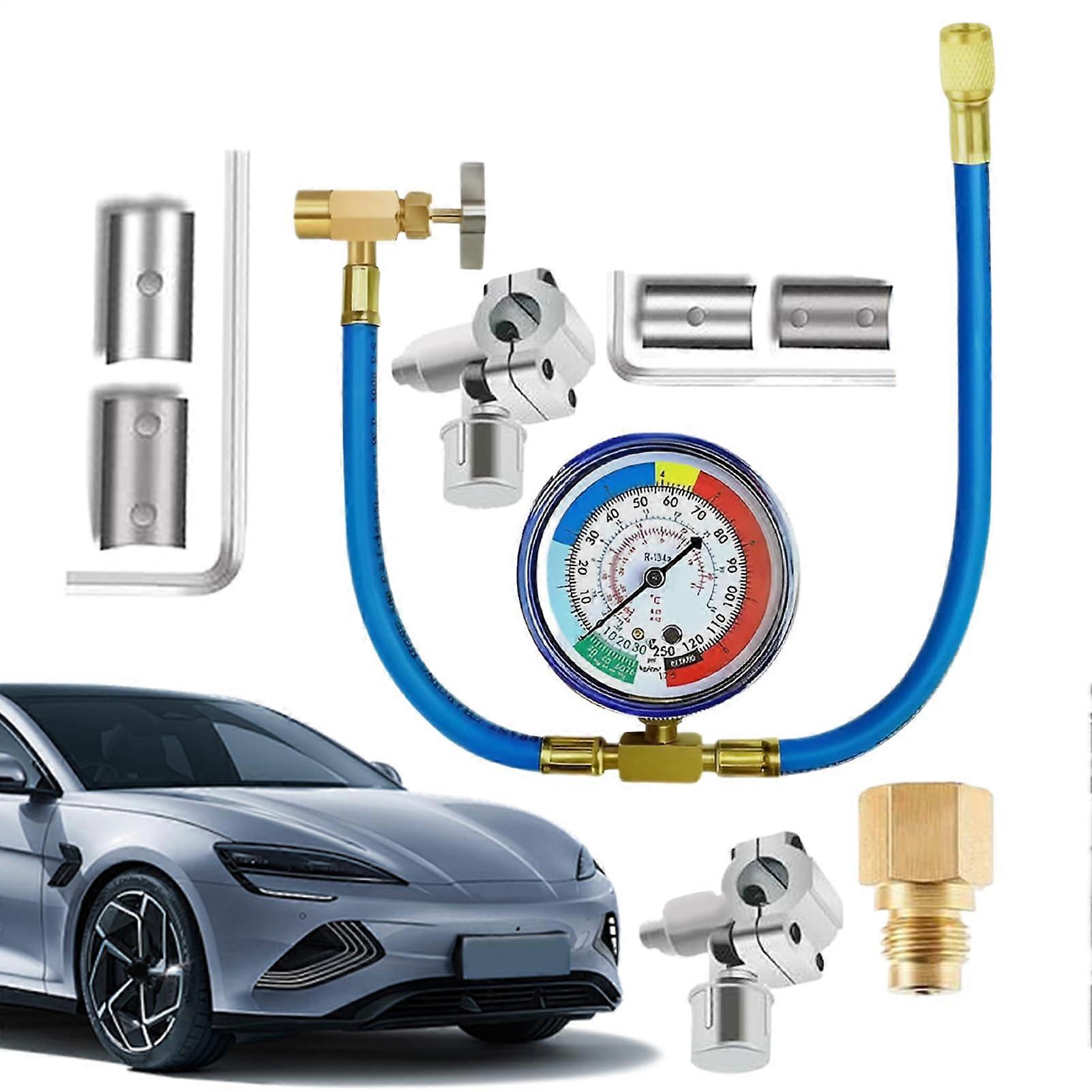 AC Recharge Kit with Gauge and Hose for Car R134a Refrigerant Refill, LeakProof and Durable Design