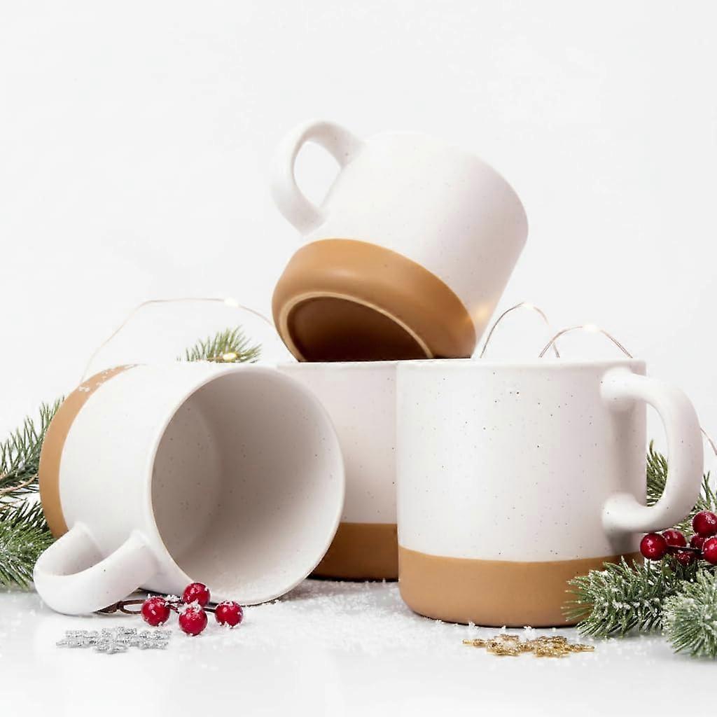 Handmade 12oz Ceramic Coffee Mugs Set of 4, Rustic Speckled Latte Cups, Microwave Dishwasher Safe