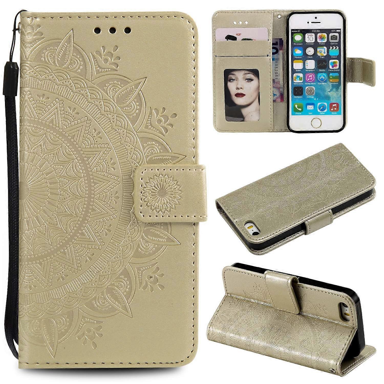 Imprinted Mandala Pattern PU Leather Protection Flip Case for iPhone SE/5s/5