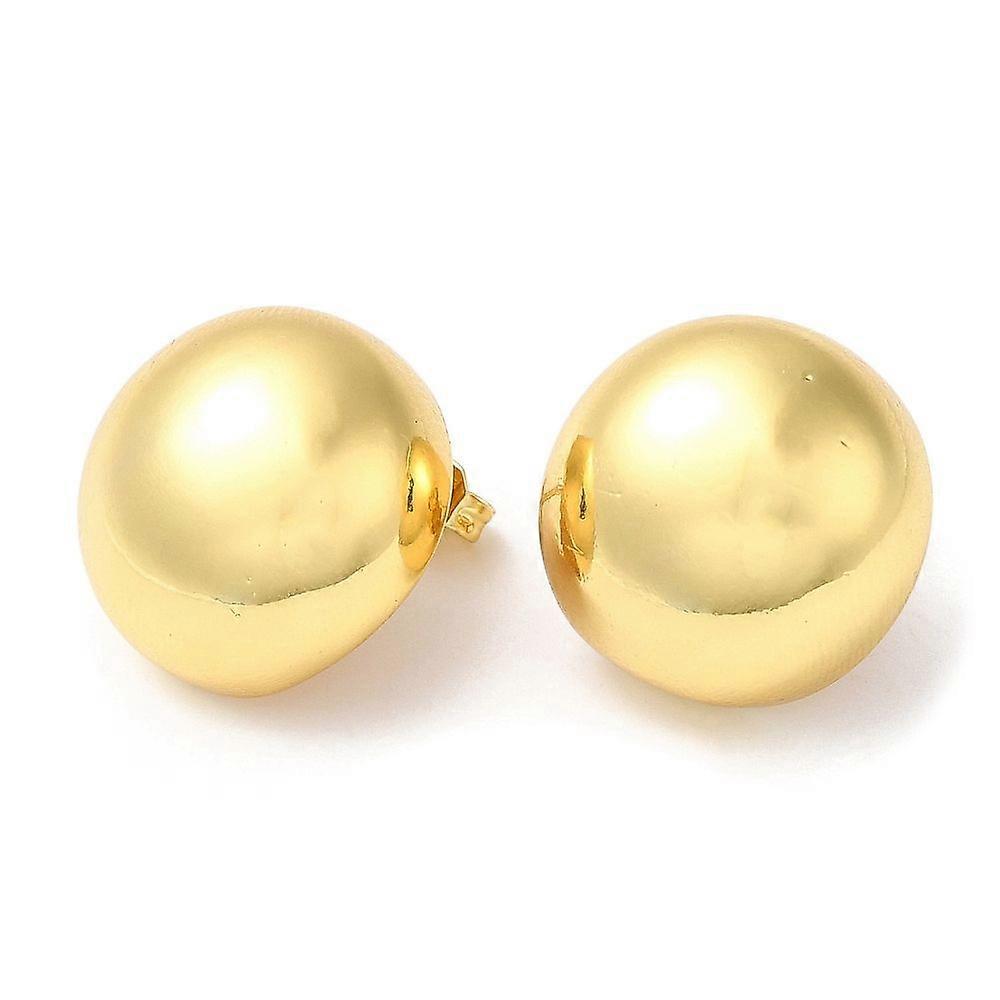 Rack Plating Brass Half Round Stud Earrings Real 18K golden Plated 19mm