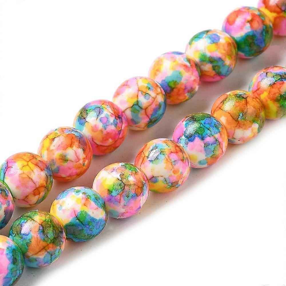Turquoise Dyed Camouflage Beads Strands Effect Round Colorful 8mm Hole: 1.2mm 51pcs/strand 14.76''(37.5cm)