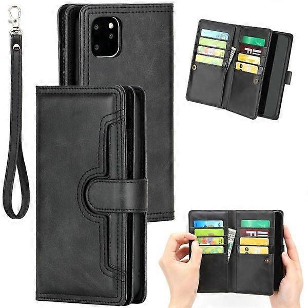 Case For Iphone 13 Black Retro Multi-function Leather Card Wallet Multi-card No2301