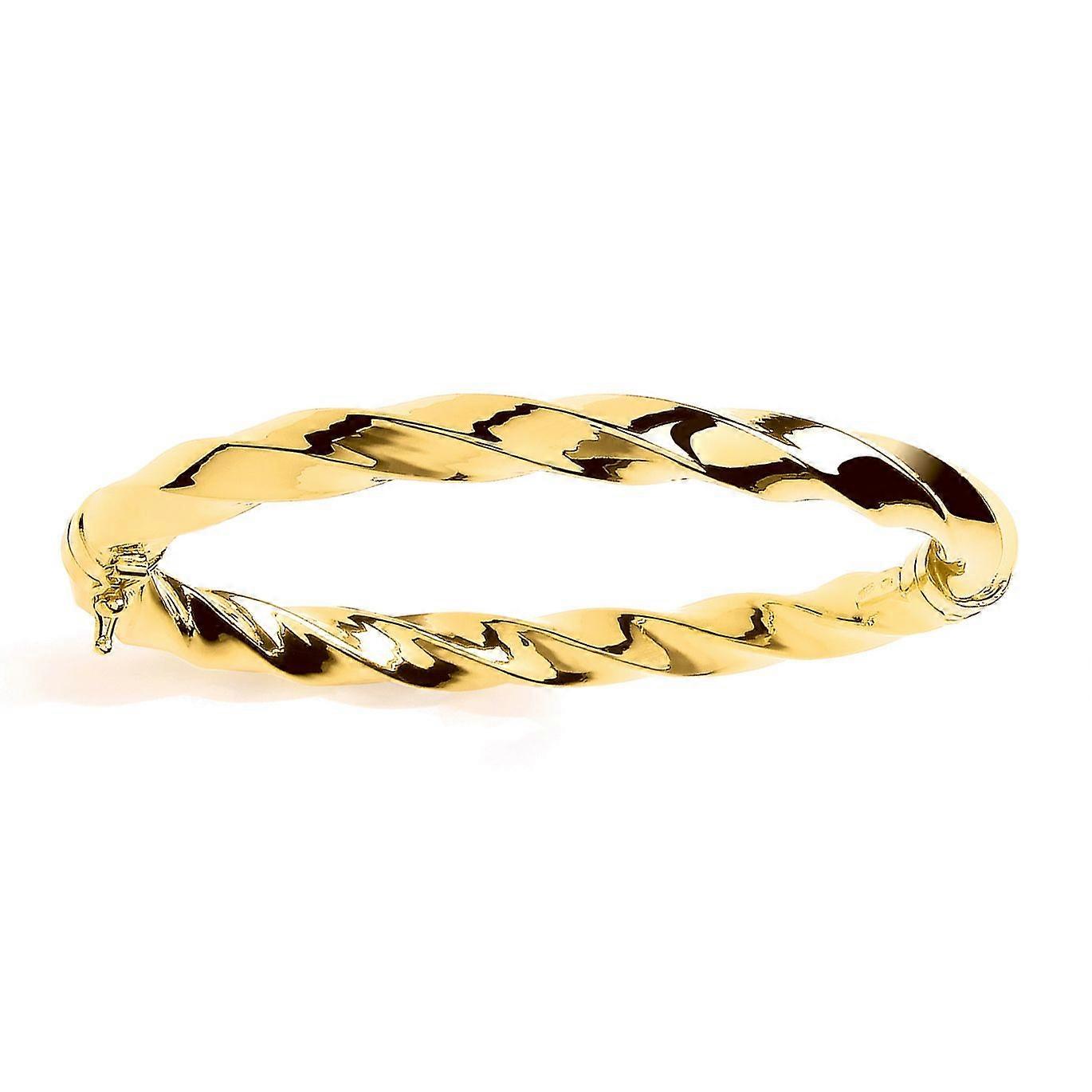 Jewelco London Ladies Gold-Plated Sterling Silver Chunky Square Tube Candy Ribbon Twist Bangle Bracelet 7mm