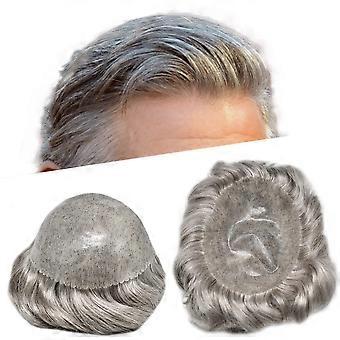 Men's Hair Toupee Poly Skin Hair System Natural Scalp Appearance 8x10 Dark Brown 80% Grey