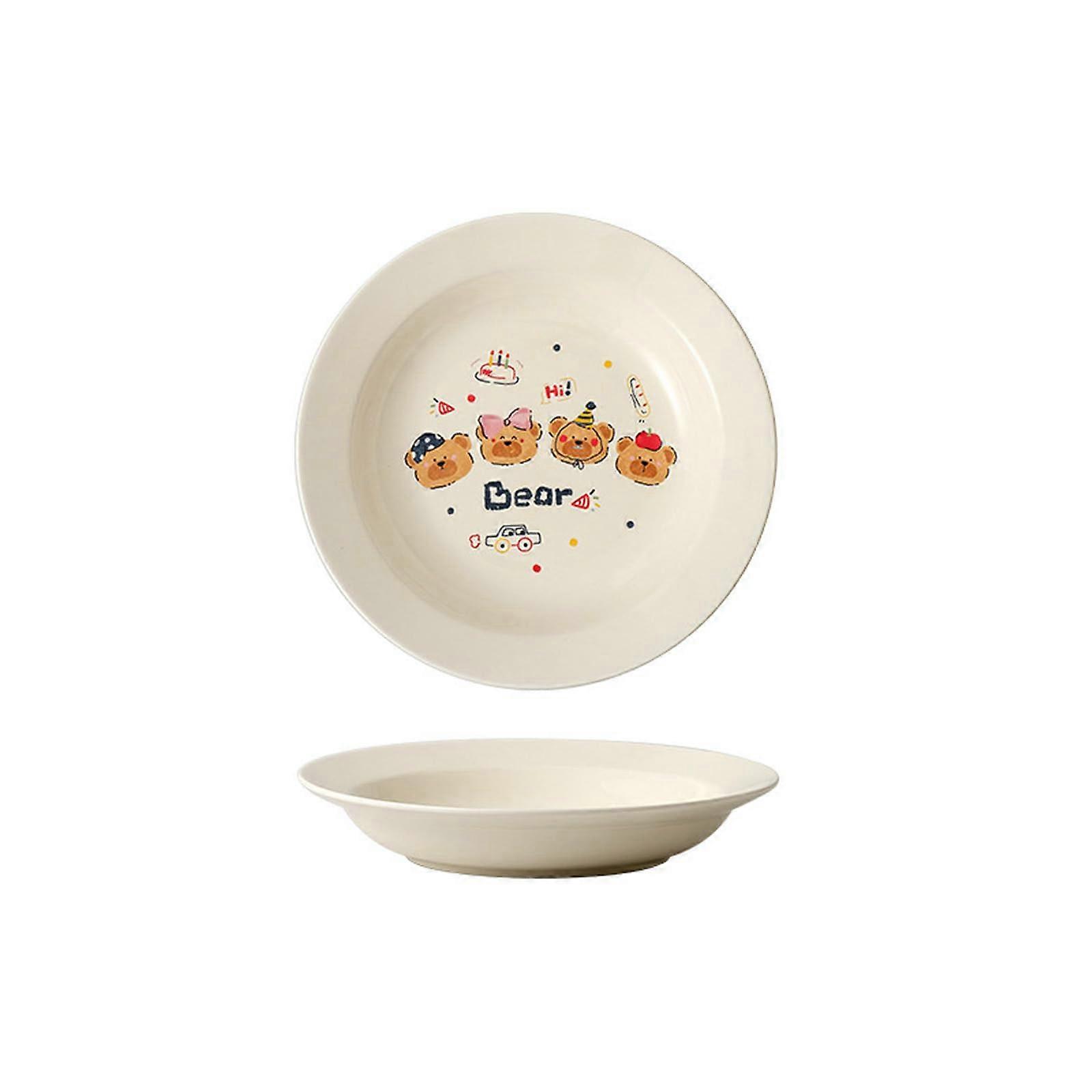 Ceramic Dinner Plates with Cute Cartoon Design, Microwave Dishwasher Safe, Scratch Resistant