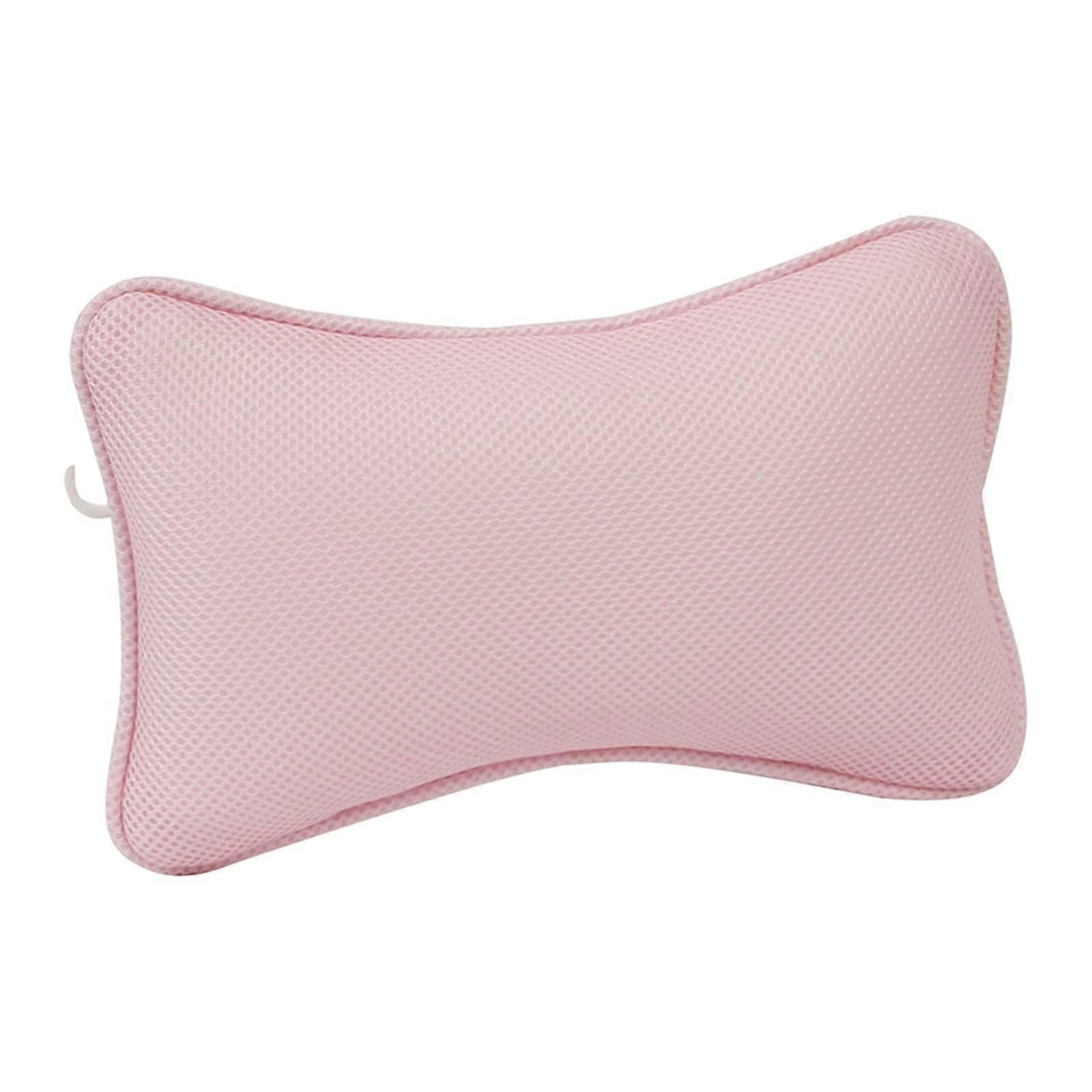 Bath Pillow with Ergonomic BoneShaped Support, 3D QuickDry Mesh and Suction Cups, Pink