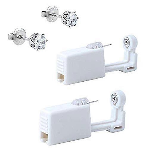 Ear Piercing Gun Kit Single Push Disposable Self Tool with 5mm Crown Studs and Cotton Pads