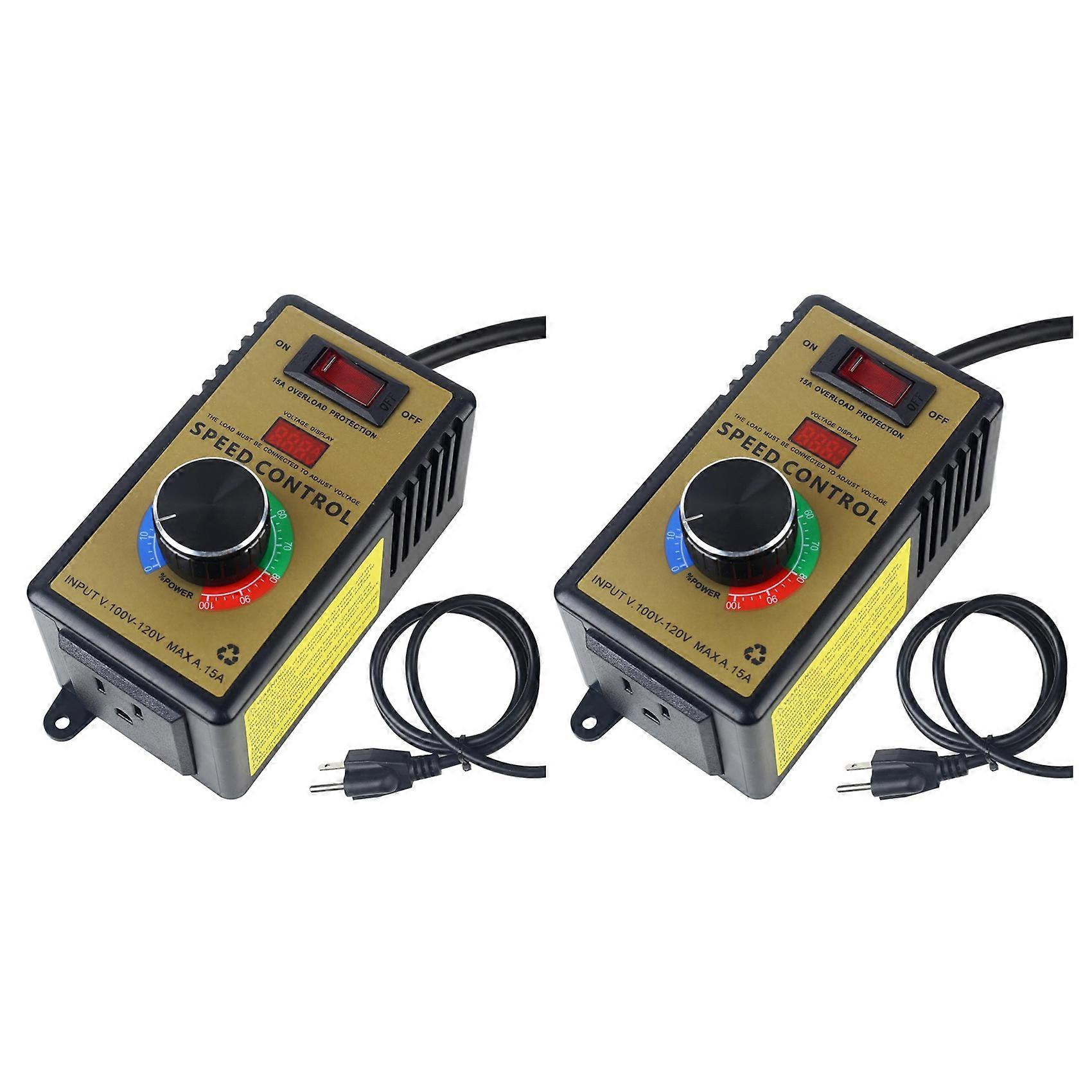 2X AC Motor Speed Controller - Adjustable 100V-120V & 15A Max, Electric Fan Variable Speed Regulator US Plug