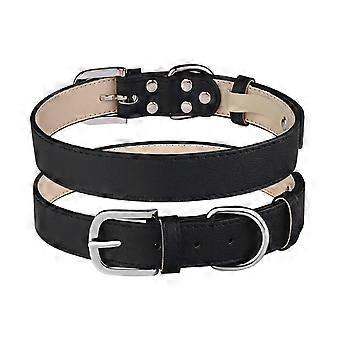 Adjustable Black PU Leather Dog Collar Soft Padded Comfort for Small Medium Large Dogs and Cats