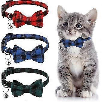 3 Pcs Adjustable Cat Collar with Bow Tie Bell, 15-20cm