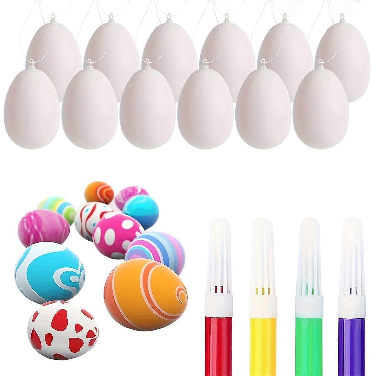 Plastic Easter Eggs, 6 cm Large Coloring Easter Eggs, 24 Decorative Easter Eggs, Hanging Eggs with String for Easter Crafts