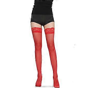 Calze autoreggenti in pizzo, trasparenti e graziose, rosse, taglia unica – compatibili con le gambe femminili