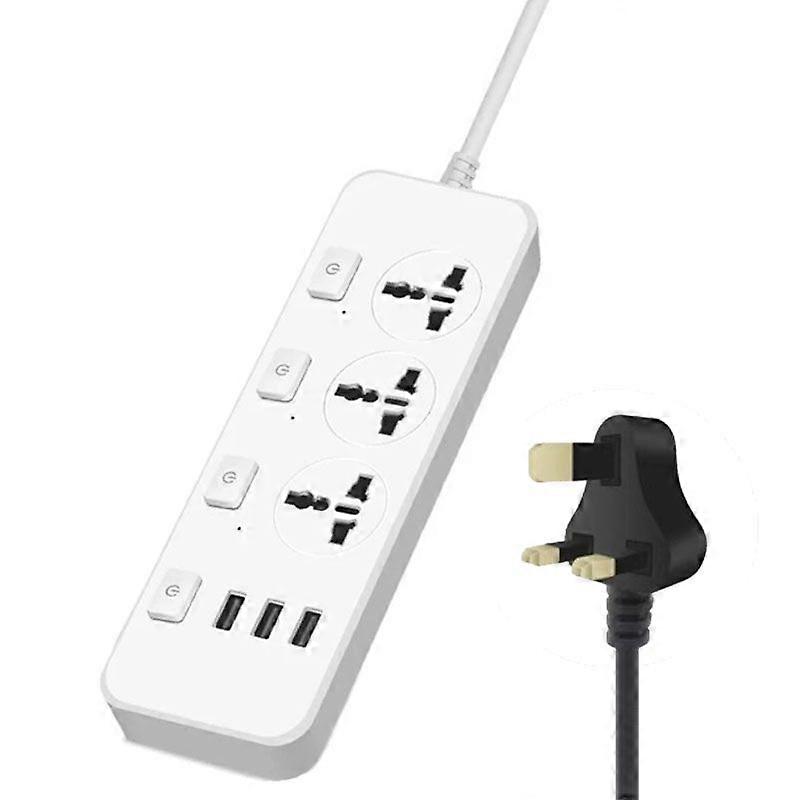 2m 2500W 3 Plugs + 3-USB Ports Multifunctional Socket With Switch, Specification: UK Plug (White)