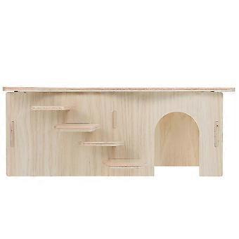 Beige houten hamsterhuisje voor kleine huisdieren, 2 stuks met hellingbaan.