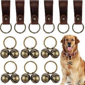 Clochettes pour chien et chat, lot de 12 clochettes extra-fortes pour collier, pendentif vintage en cuivre avec 6 boutons en cuir pour l'extérieur.